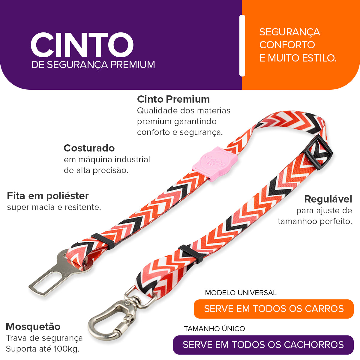 Cinto de Segurança Pet Fine Rose Mood Pet