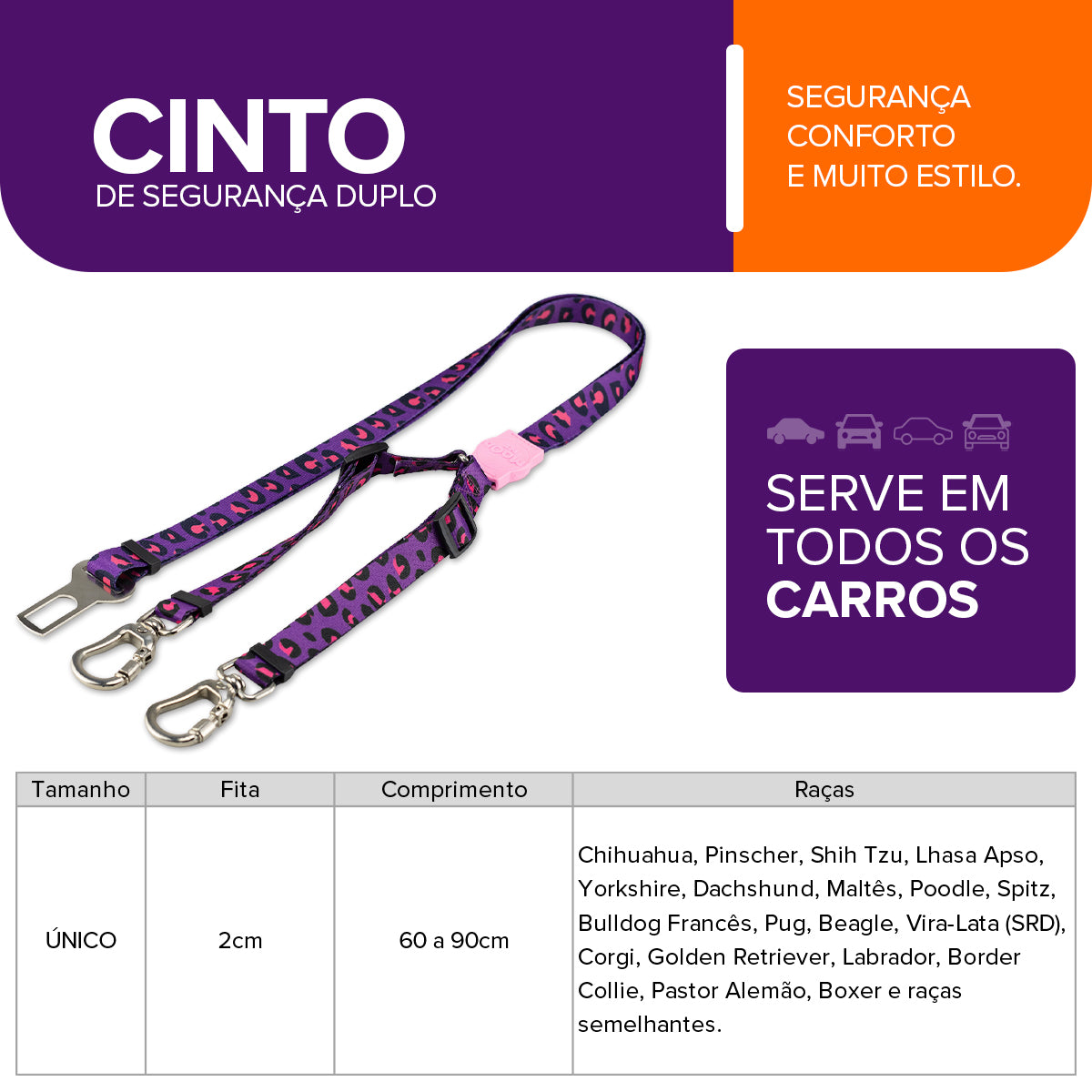 Cinto de Segurança Duplo Guapo Mood Pet