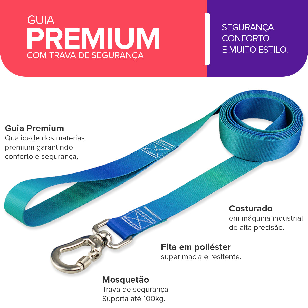 Guia Longa 2 Metros para Cachorros Lake Basic Pet