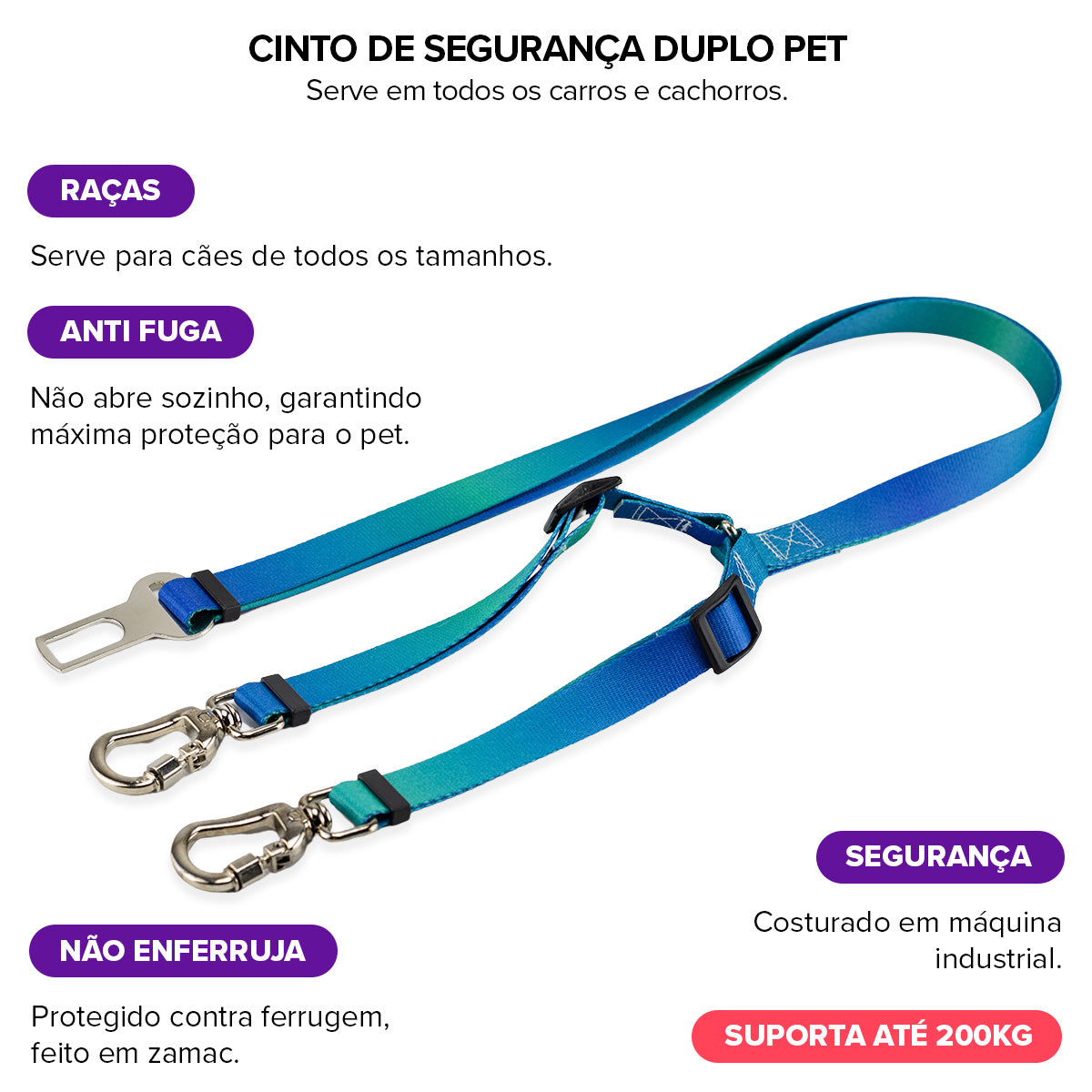 Cinto de Segurança Duplo Lake Basic Pet