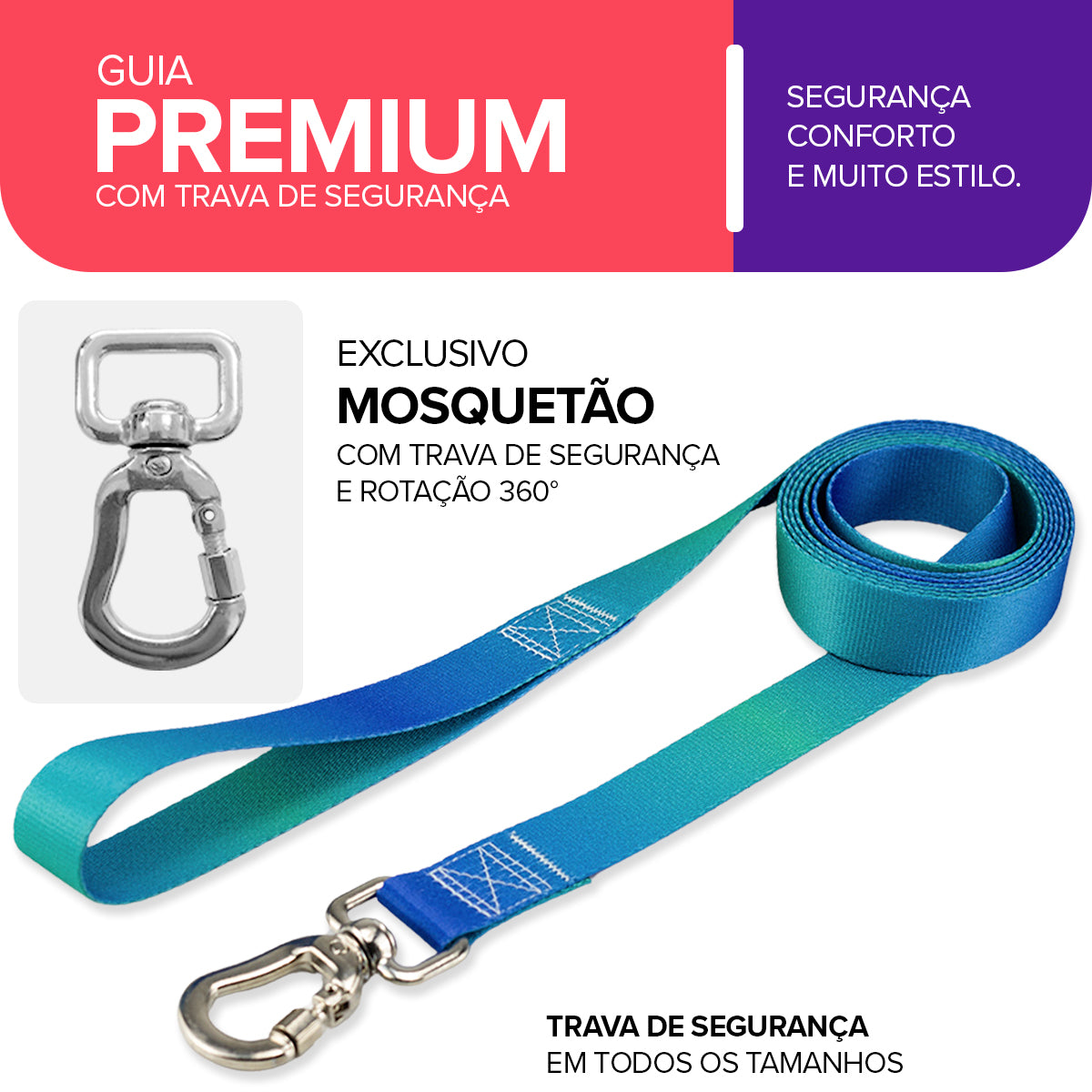 Guia Longa 2 Metros para Cachorros Lake Basic Pet