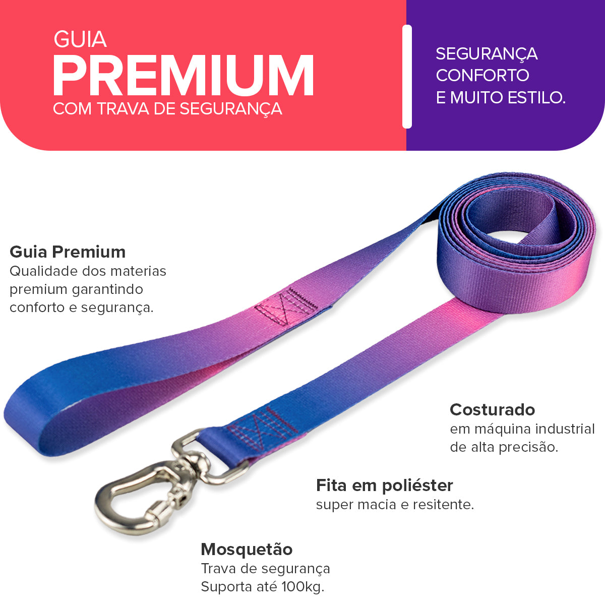 Guia Longa 2 Metros para Cachorros Lily Basic Pet
