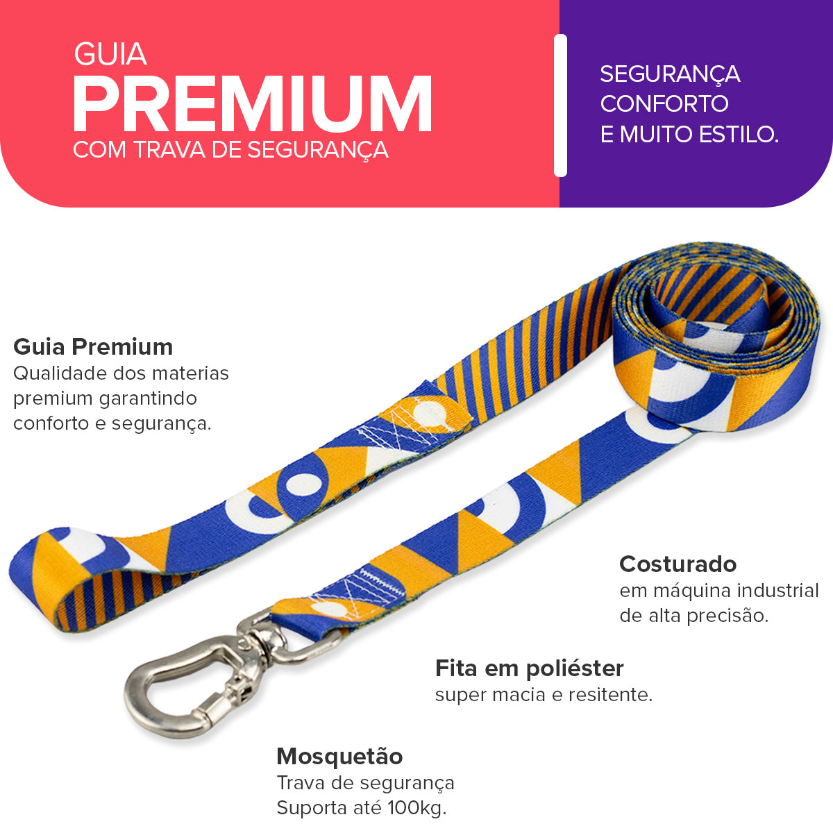 Guia Longa 2 Metros para Cachorros Moss Basic Pet