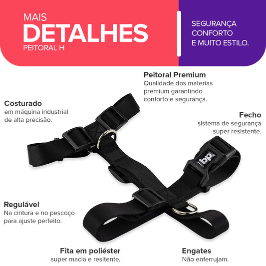 Peitoral para Cachorros H Preto Basic Pet