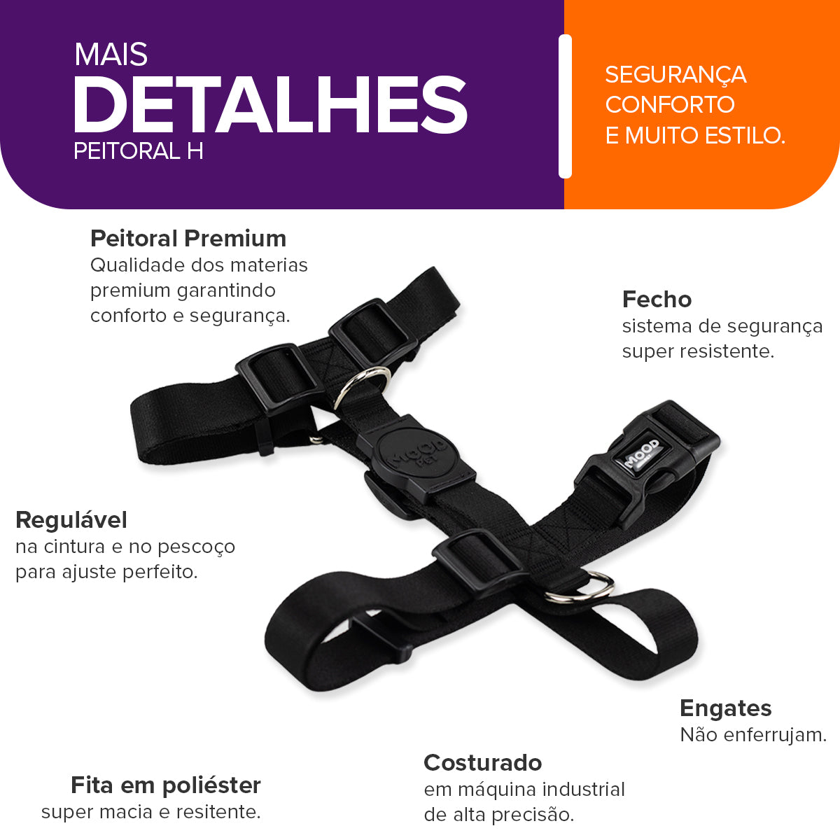 Peitoral para Cachorros H Black Mood Pet