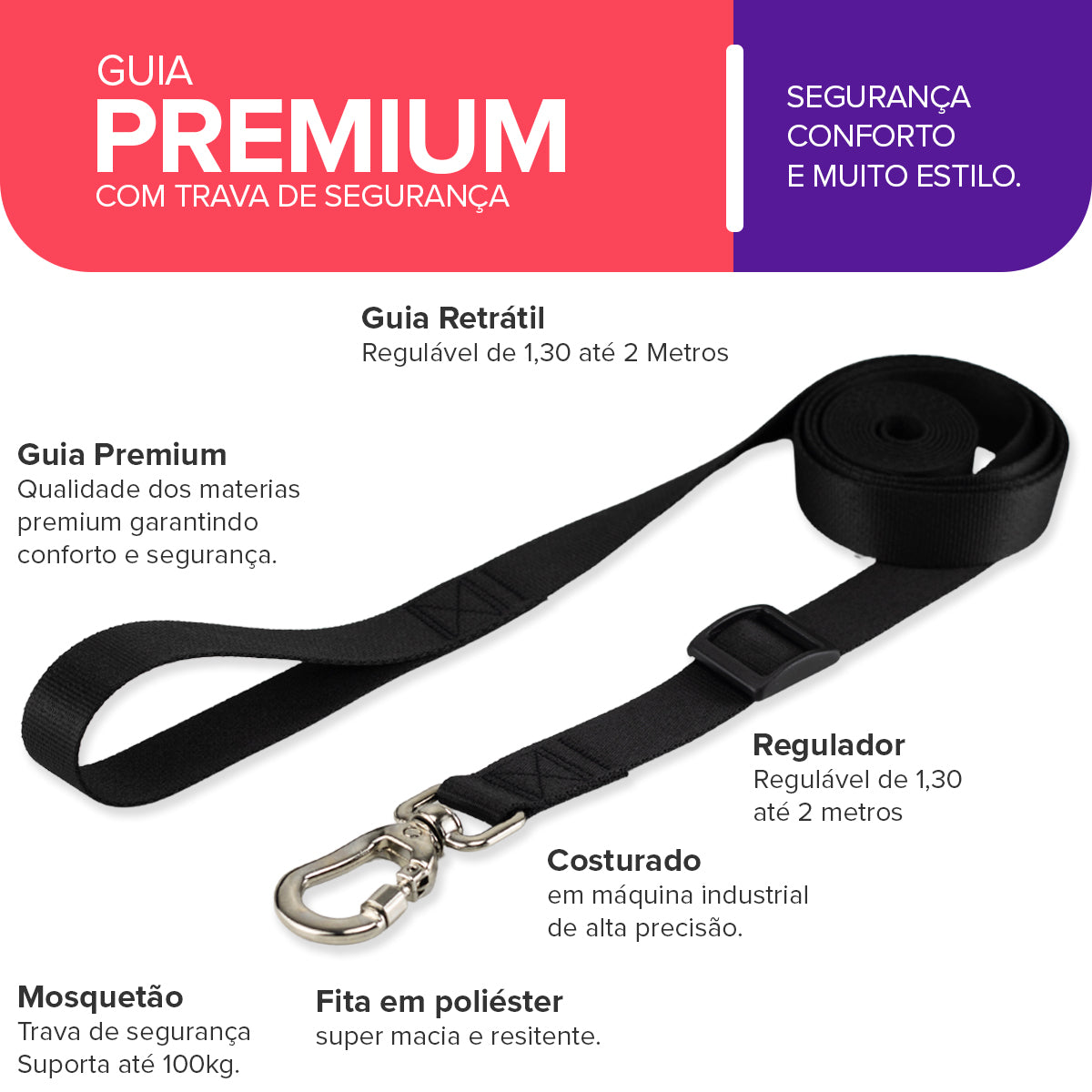 Guia Retrátil para Cachorros Preto Basic Pet