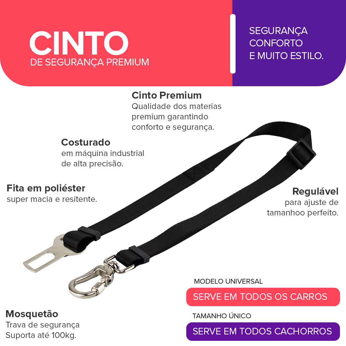 Cinto de Segurança Pet Preto Basic Pet