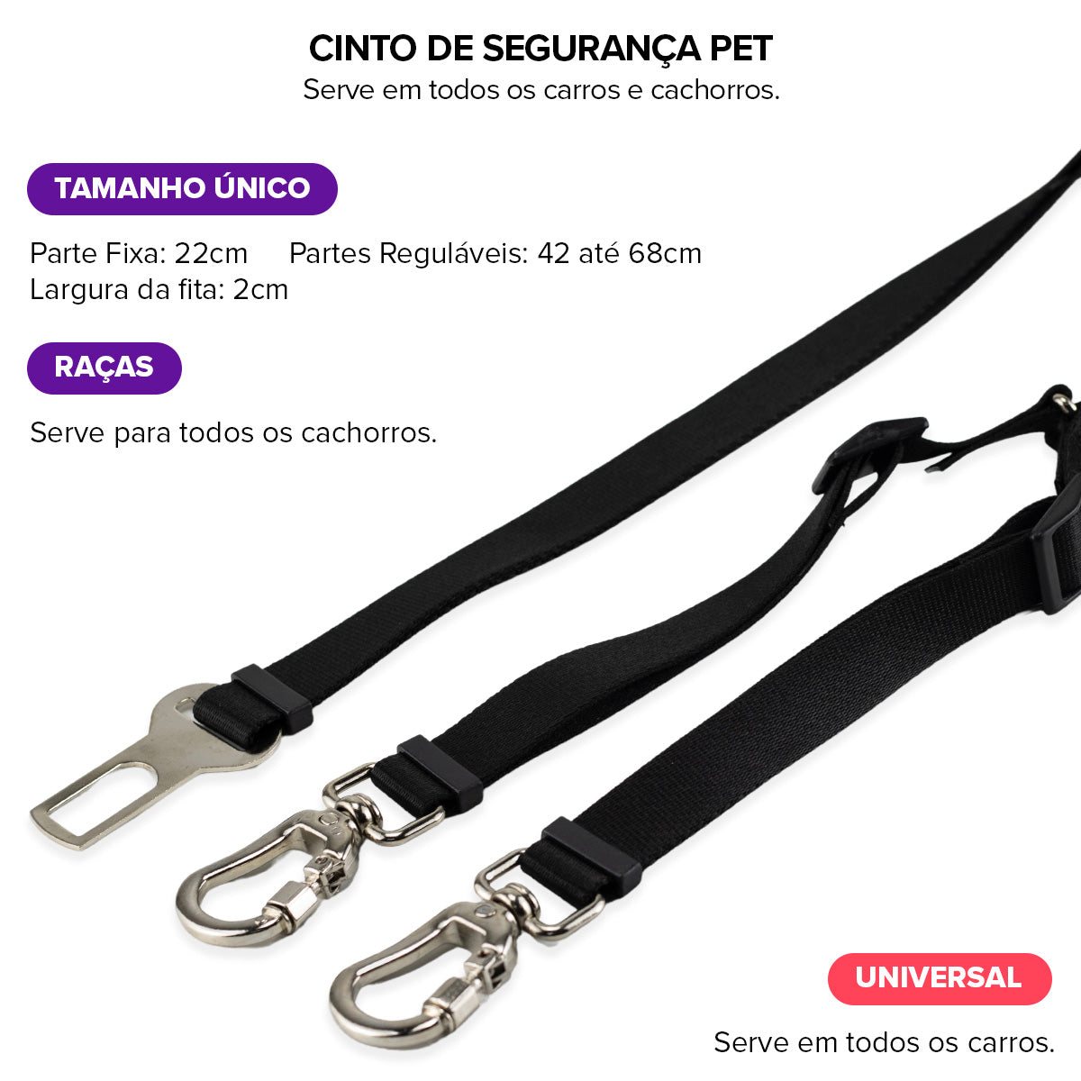 Cinto de Segurança Duplo Preto Basic Pet