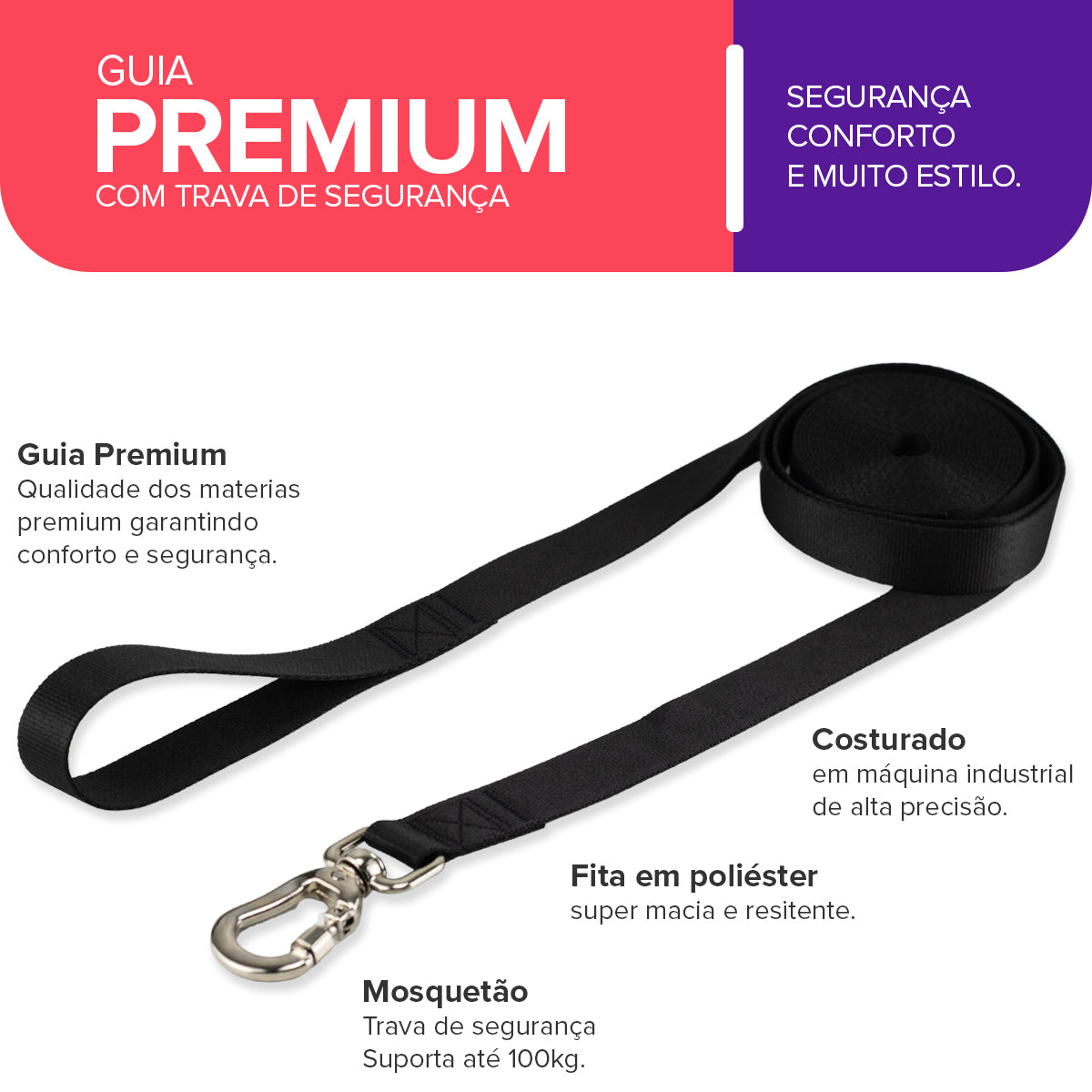 Guia Longa 10 Metros para Cachorros Preto Basic Pet