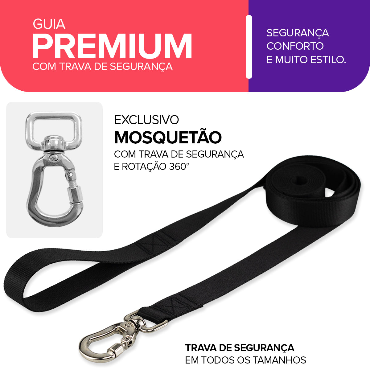 Guia Longa 2 Metros para Cachorros Preto Basic Pet