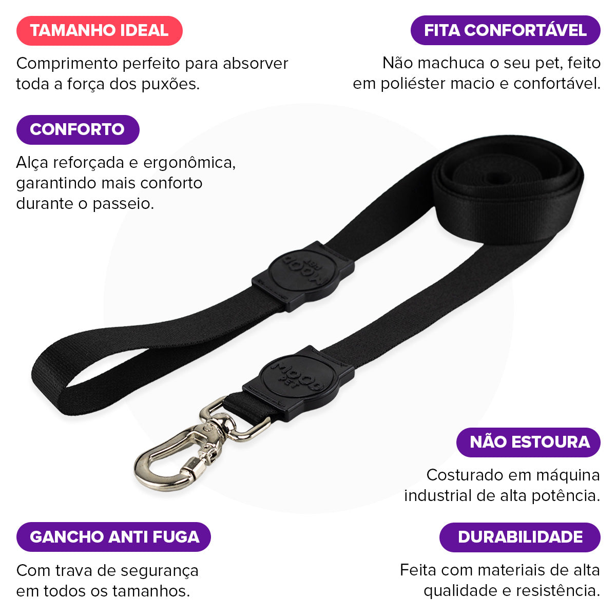 Guia Longa 5 Metros para Cachorros Black Mood Pet