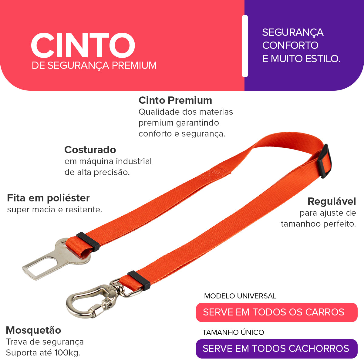 Cinto de Segurança Pet Vermelho Basic Pet