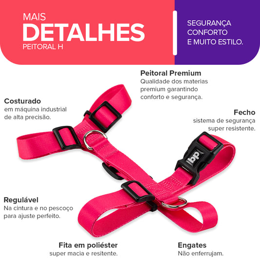 Peitoral para Cachorros H Rosa Basic Pet