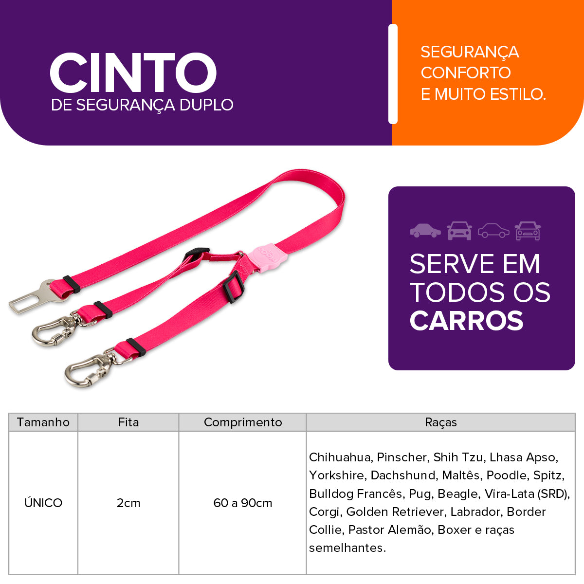 Cinto de Segurança Duplo Rose Mood Pet
