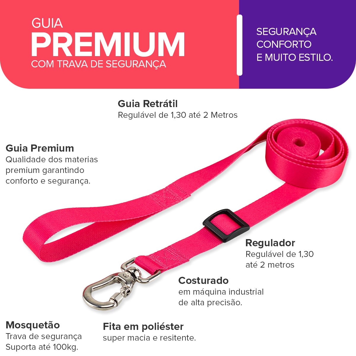 Guia Retrátil para Cachorros Rosa Basic Pet