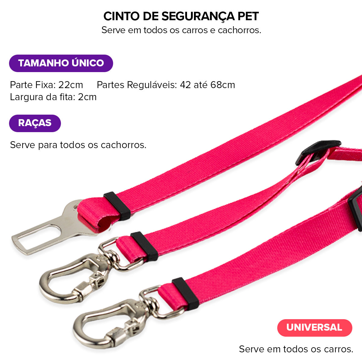 Cinto de Segurança Duplo Rosa Basic Pet