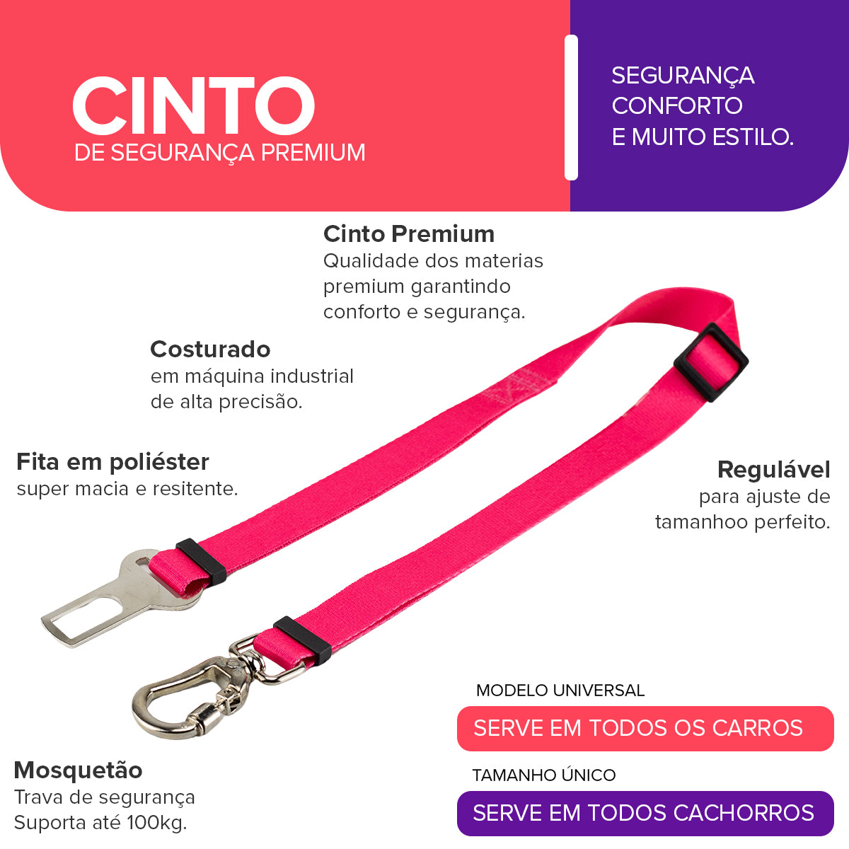 Cinto de Segurança Pet Rosa Basic Pet