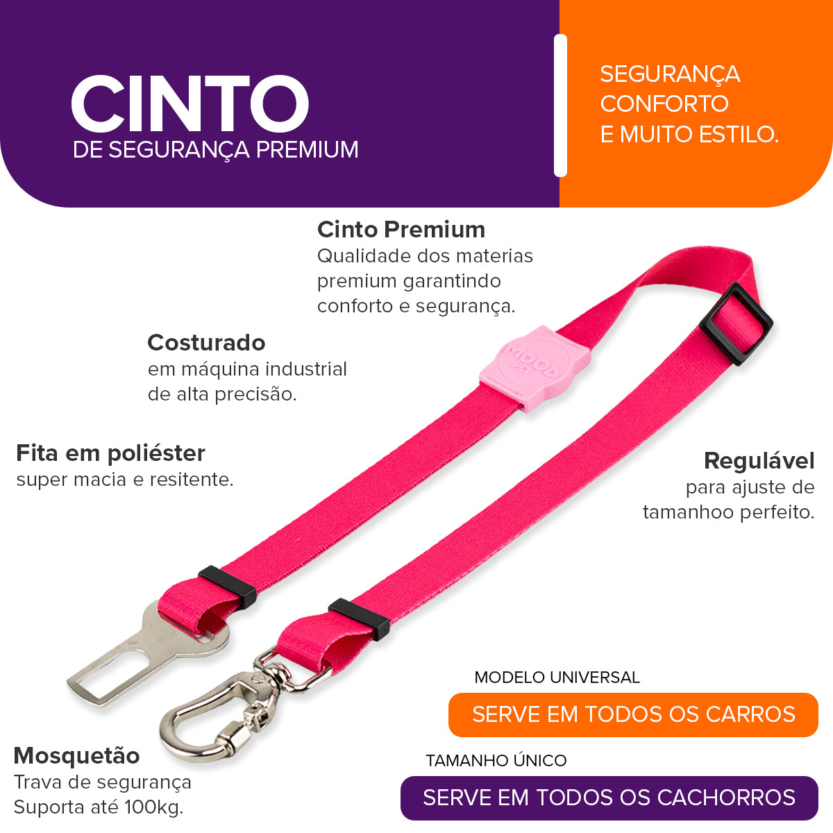 Cinto de Segurança Pet Rose Mood Pet
