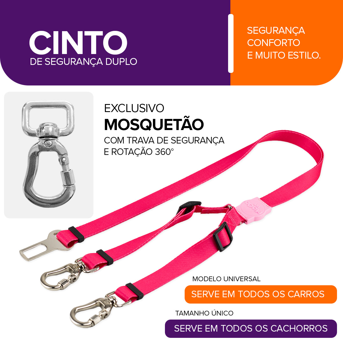 Cinto de Segurança Duplo Rose Mood Pet