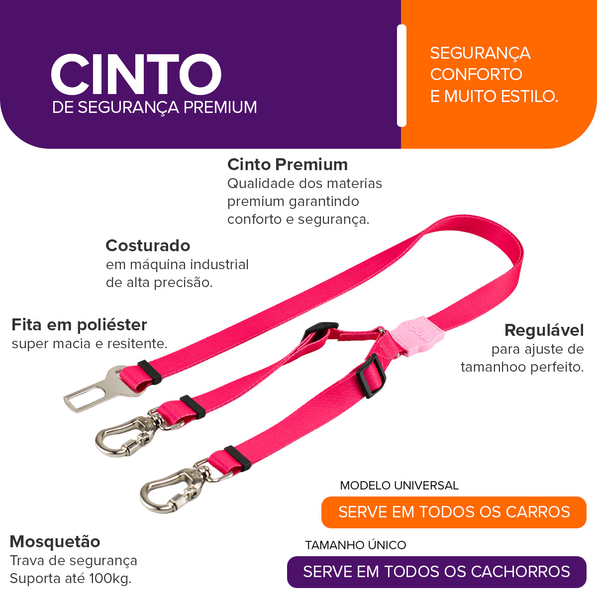 Cinto de Segurança Duplo Rose Mood Pet