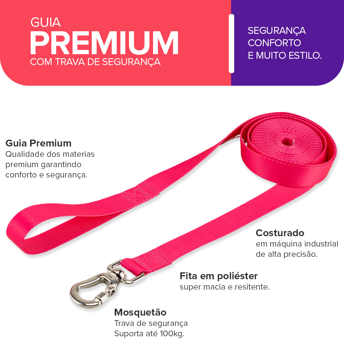 Guia Longa 10 Metros para Cachorros Rosa Basic Pet
