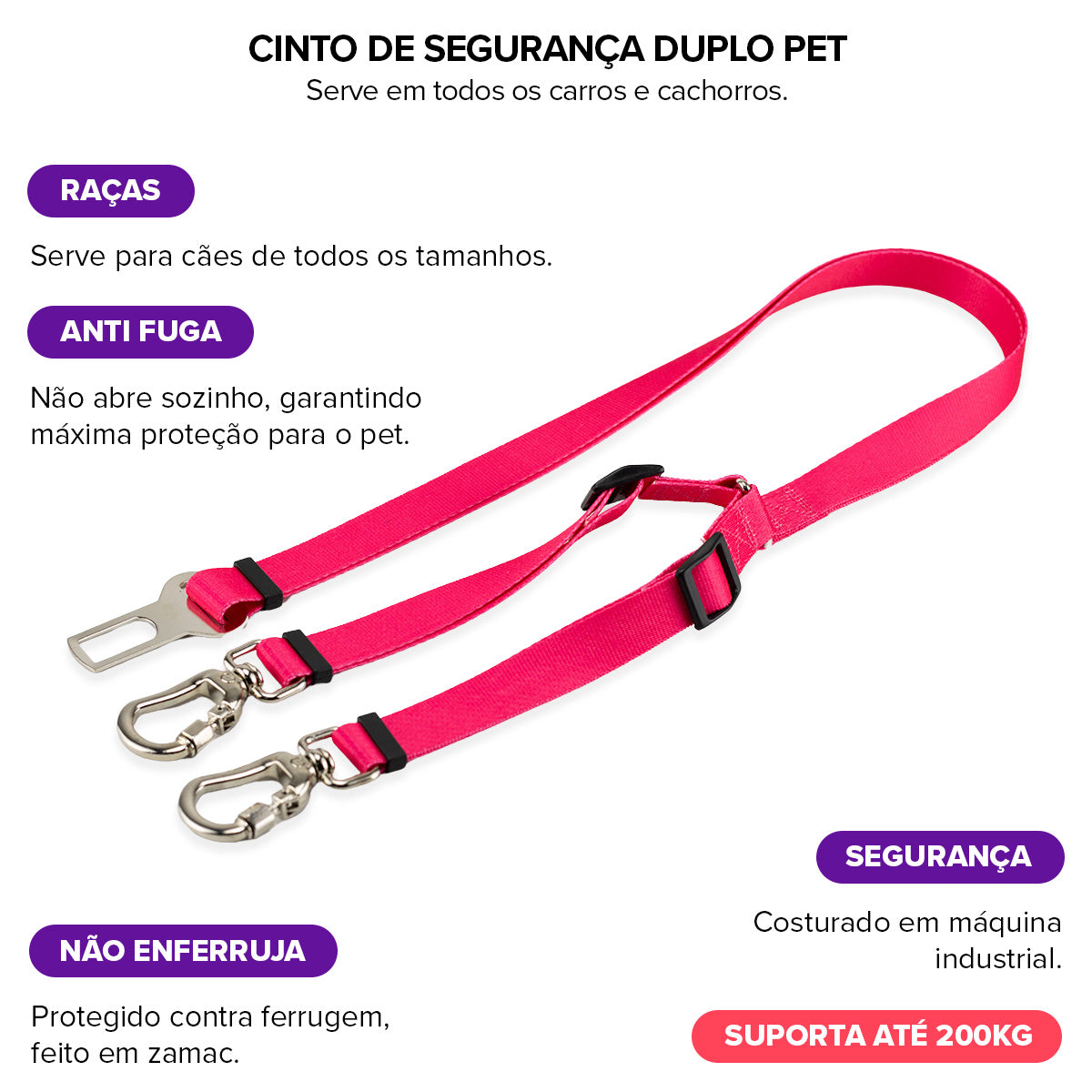 Cinto de Segurança Duplo Rosa Basic Pet