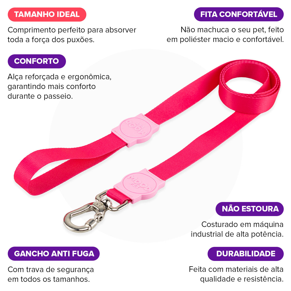 Guia Longa 5 Metros para Cachorros Rose Mood Pet