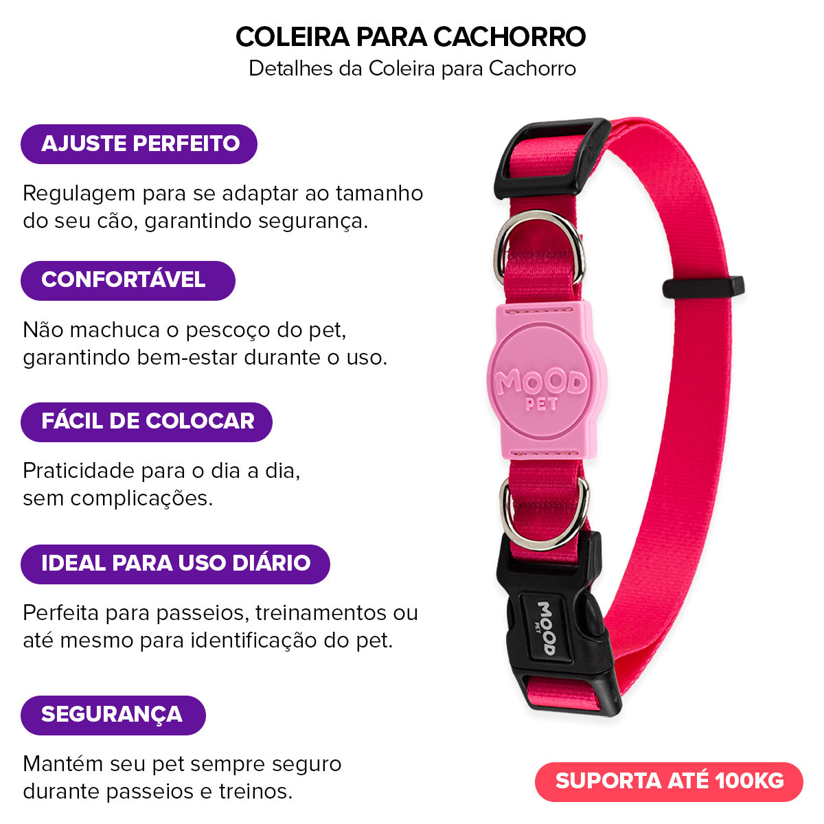 Coleira para Cachorros Rose Mood Pet