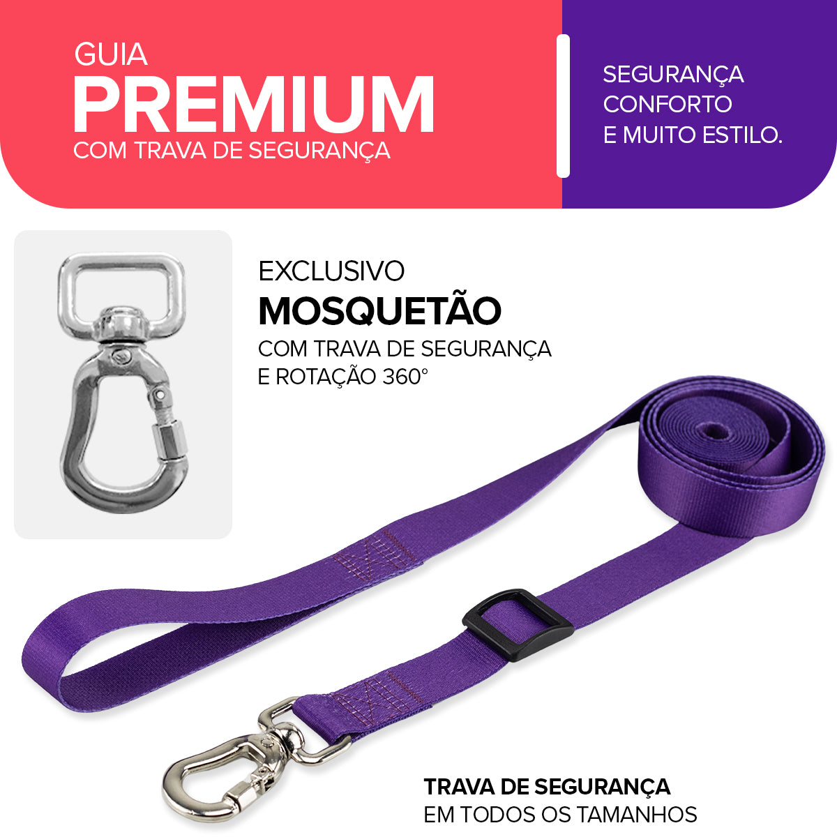 Guia Retrátil para Cachorros Roxo Basic Pet