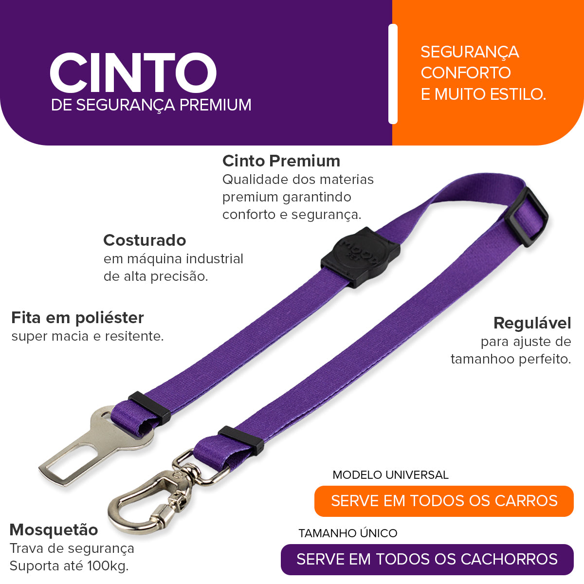Cinto de Segurança Pet Purple Mood Pet