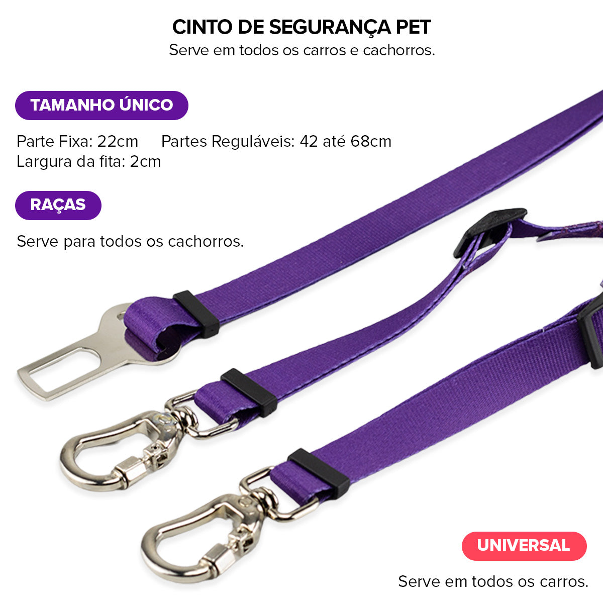 Cinto de Segurança Duplo Roxo Basic Pet