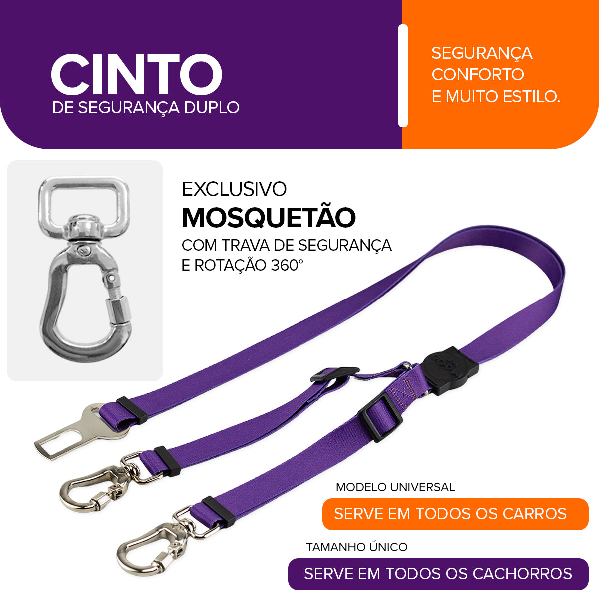 Cinto de Segurança Duplo Purple Mood Pet