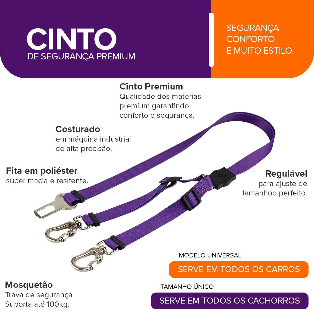 Cinto de Segurança Duplo Purple Mood Pet