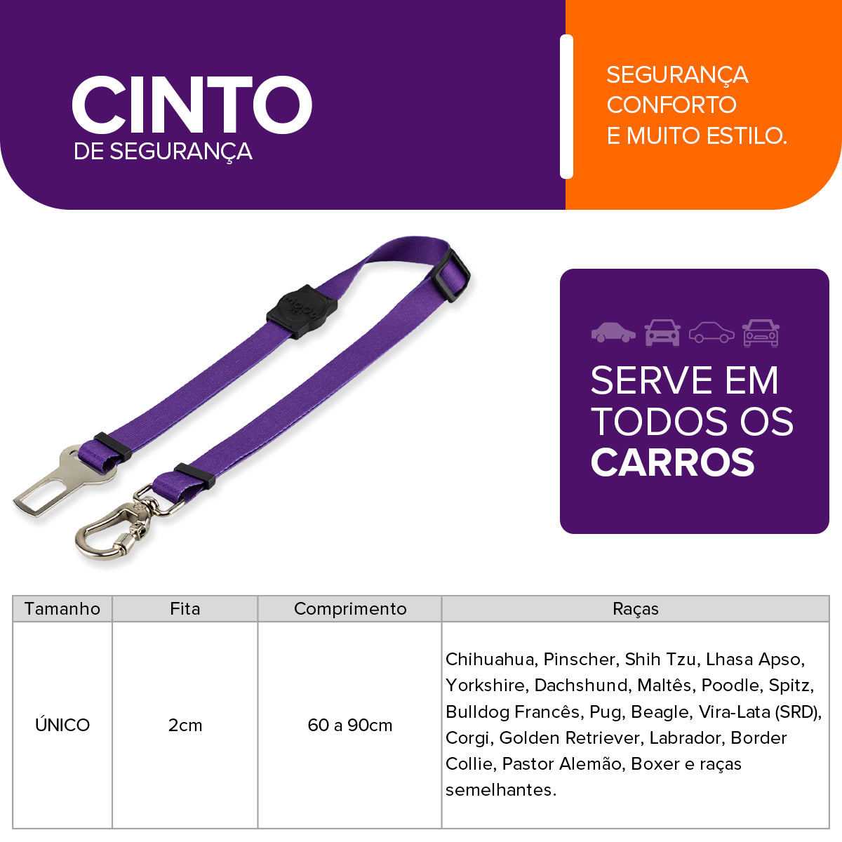Cinto de Segurança Pet Purple Mood Pet