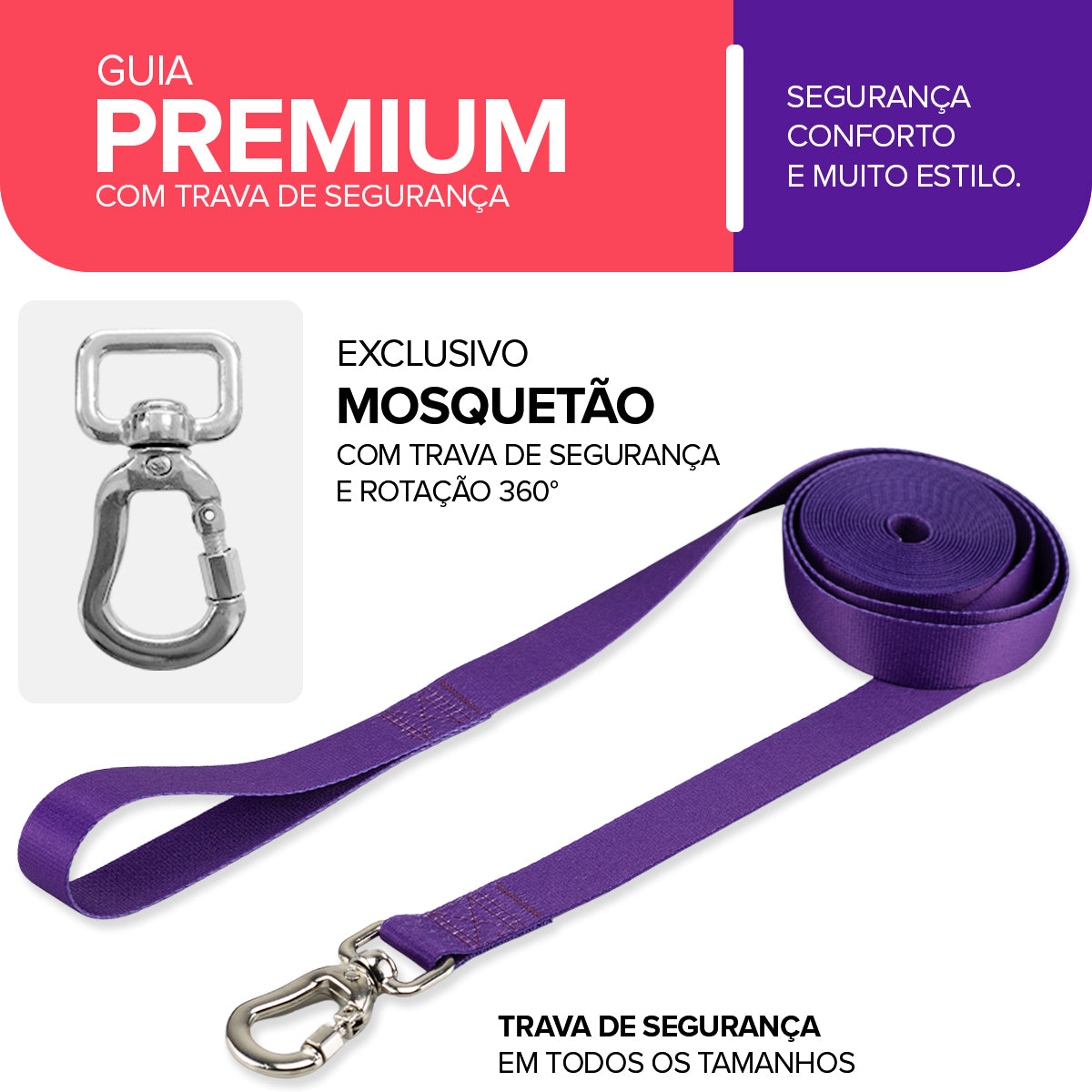 Guia Longa 10 Metros para Cachorros Roxo Basic Pet