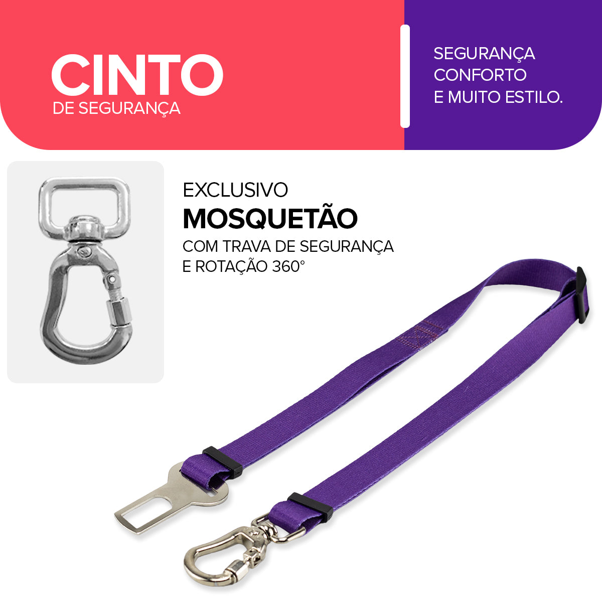 Cinto de Segurança Pet Roxo Basic Pet