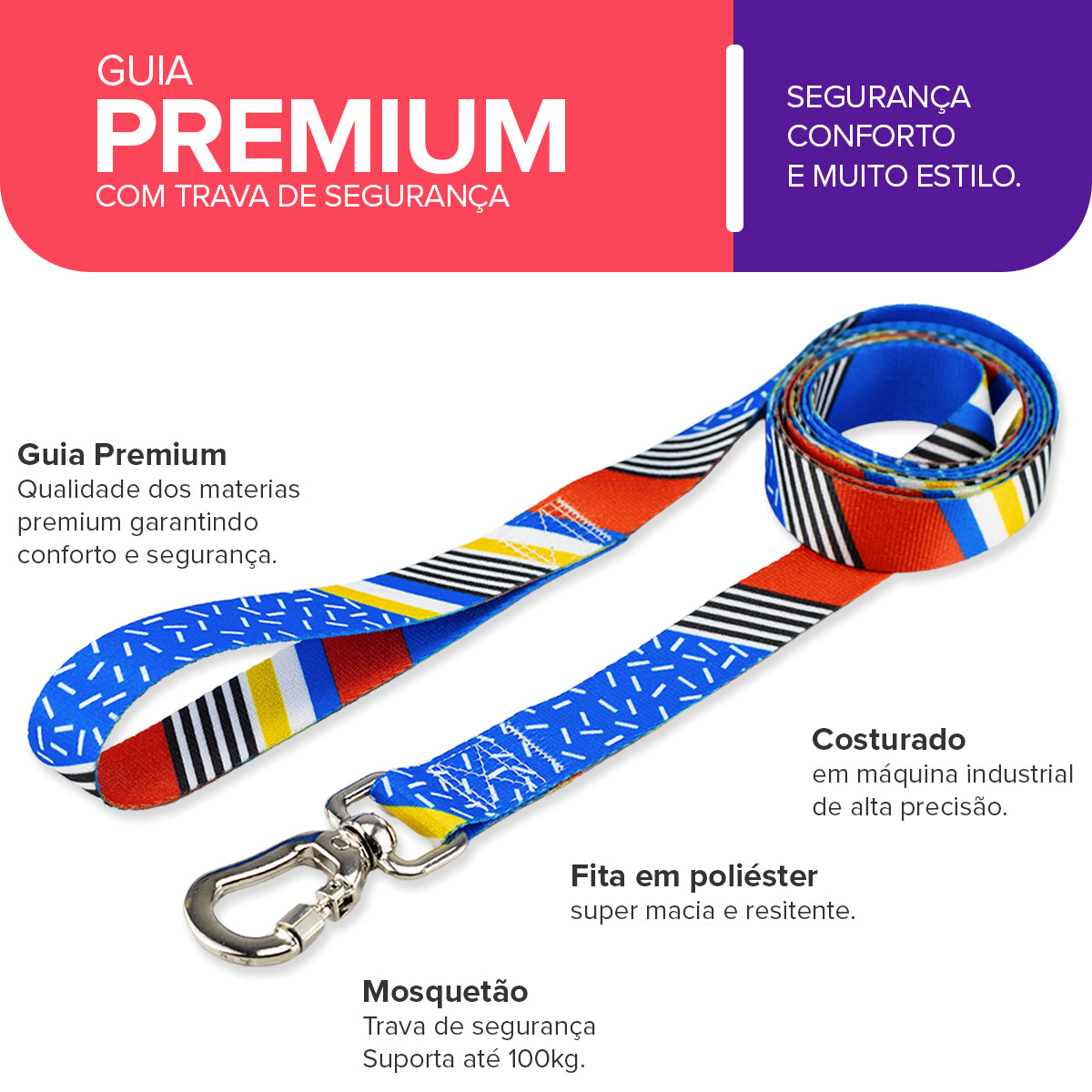 Guia Longa 2 Metros para Cachorros Stem Basic Pet