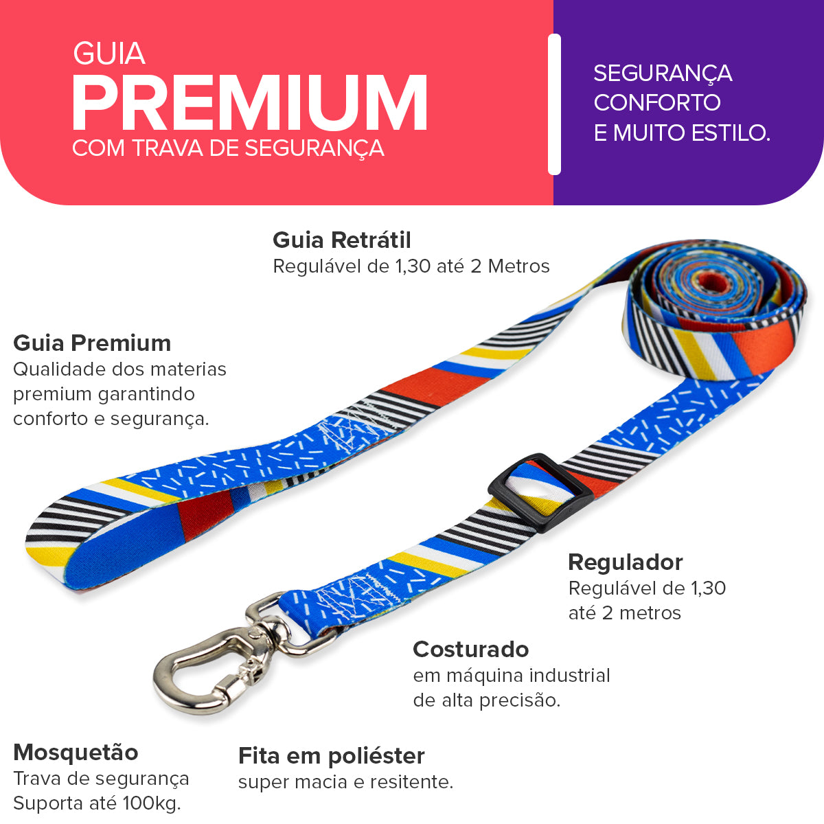 Guia Retrátil para Cachorros Stem Basic Pet