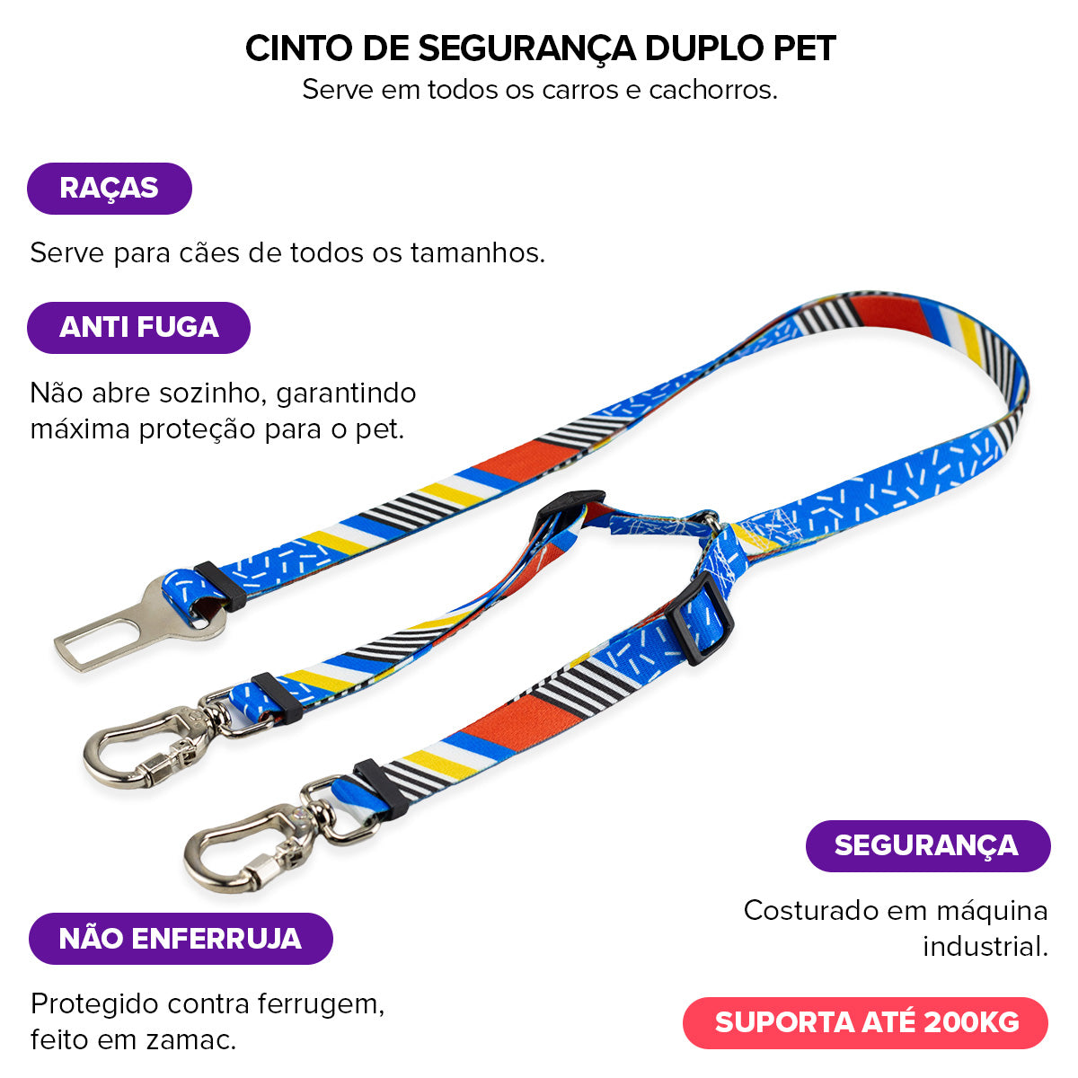 Cinto de Segurança Duplo Stem Basic Pet