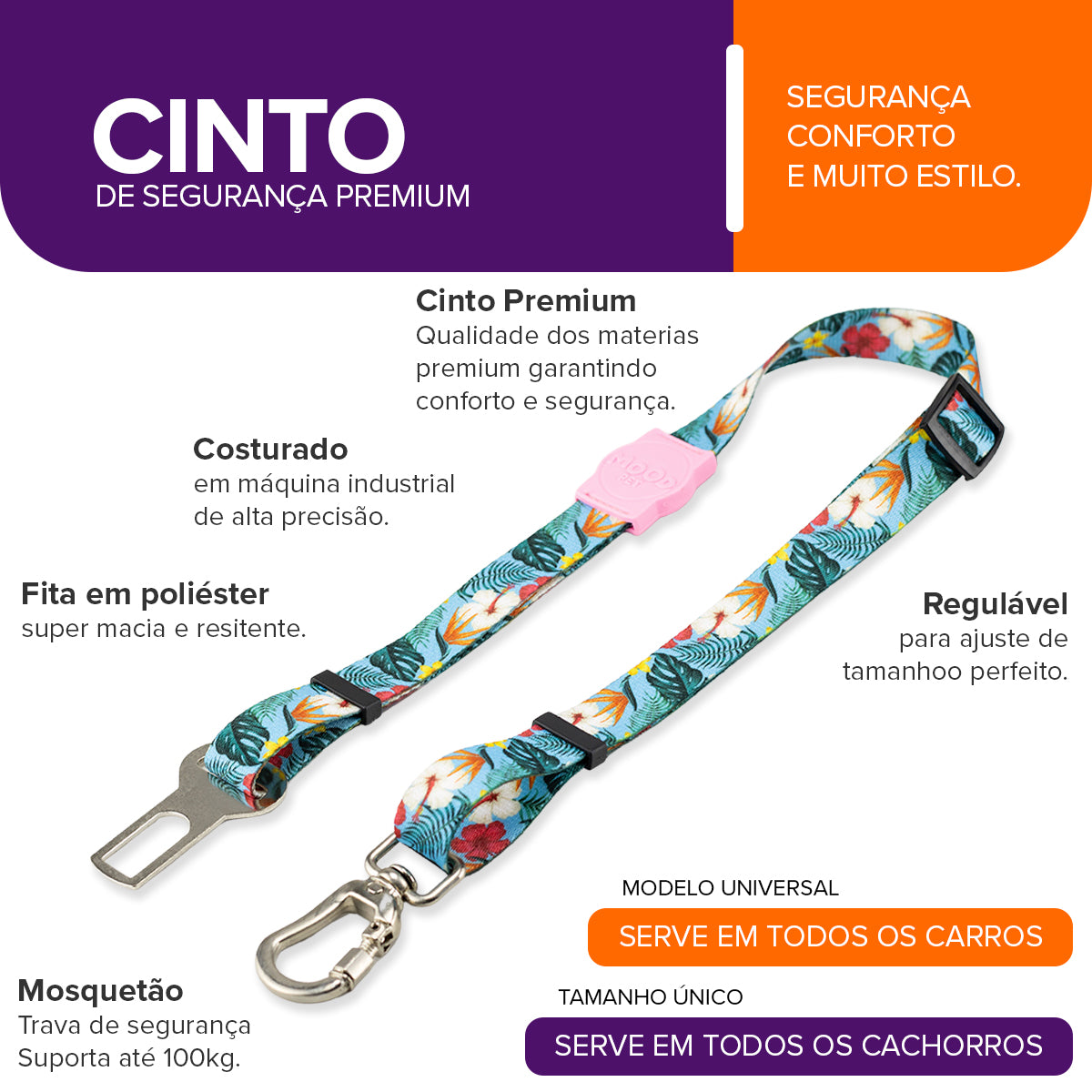 Cinto de Segurança Pet Sunny Rose Mood Pet