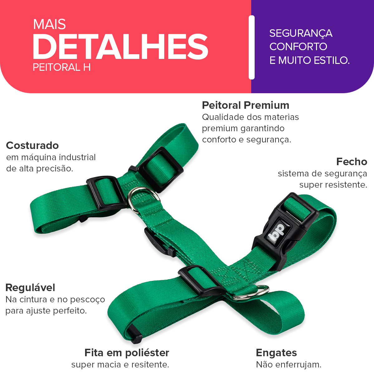 Peitoral para Cachorros H Verde Basic Pet