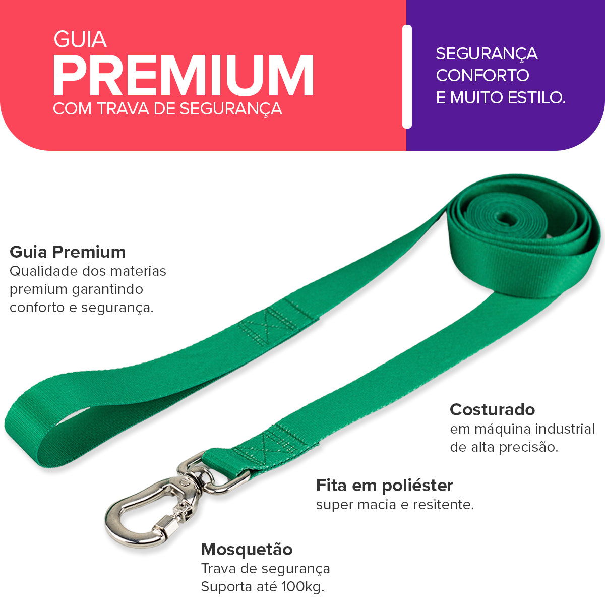 Guia Longa 2 Metros para Cachorros Verde Basic Pet