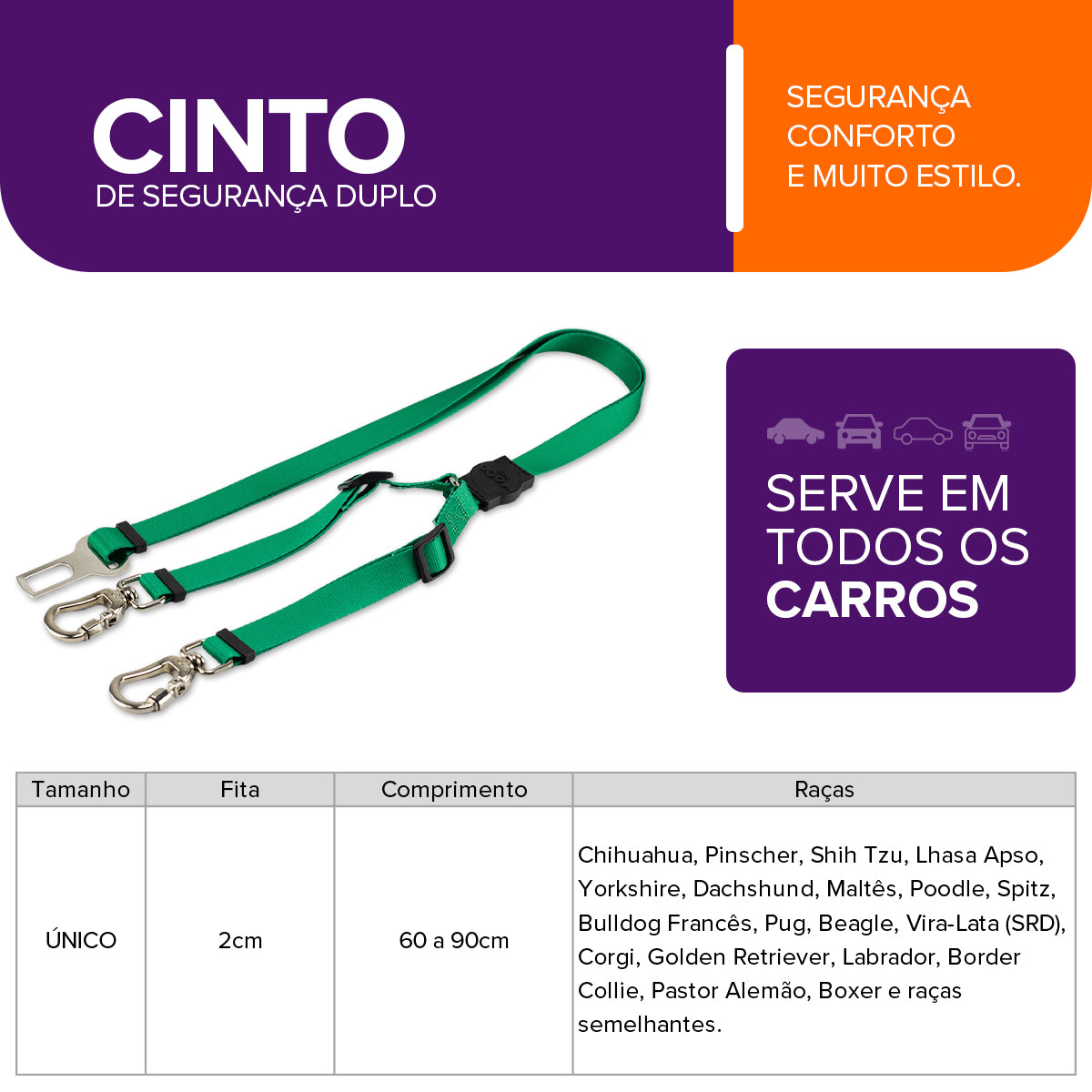 Cinto de Segurança Duplo Green Mood Pet