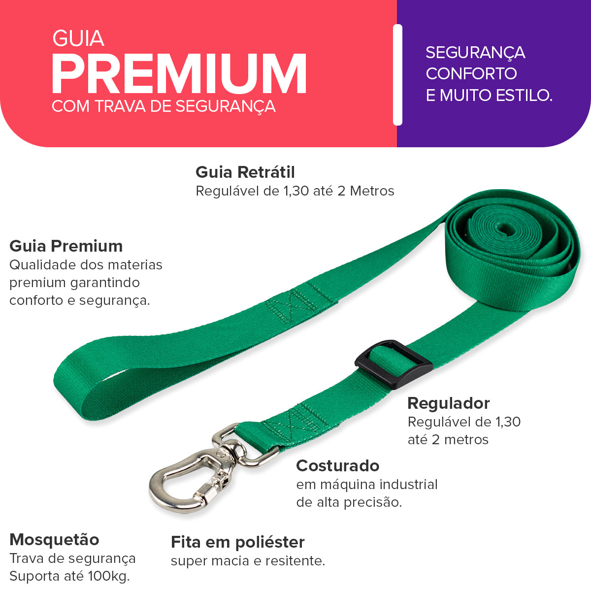 Guia Retrátil para Cachorros Verde Basic Pet