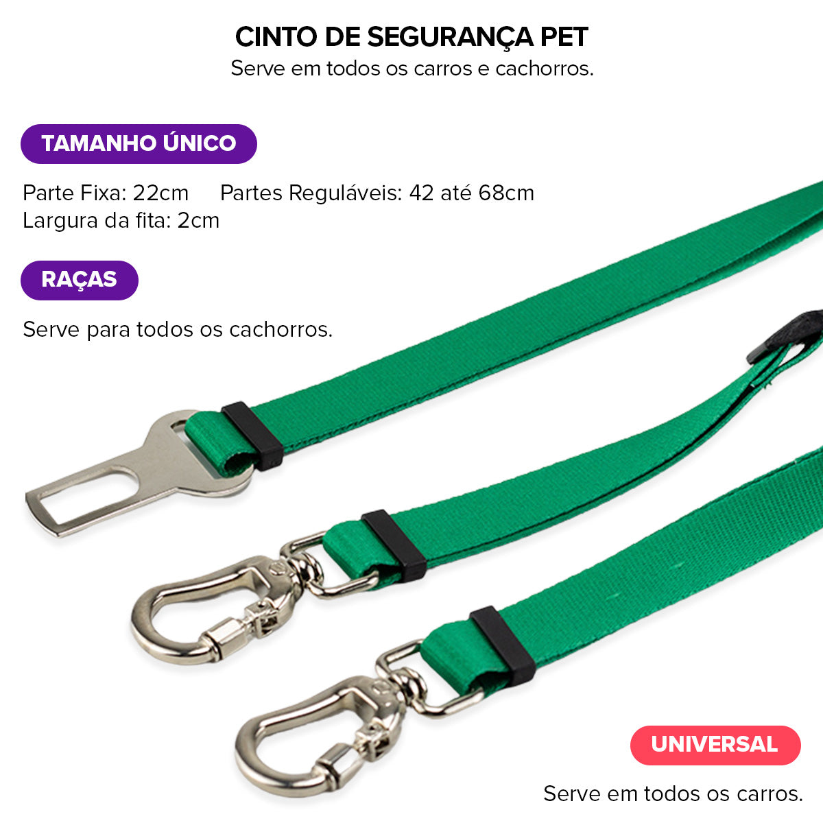 Cinto de Segurança Duplo Verde Basic Pet