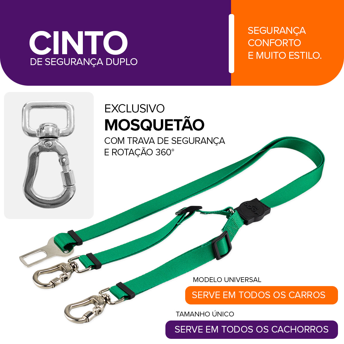 Cinto de Segurança Duplo Green Mood Pet