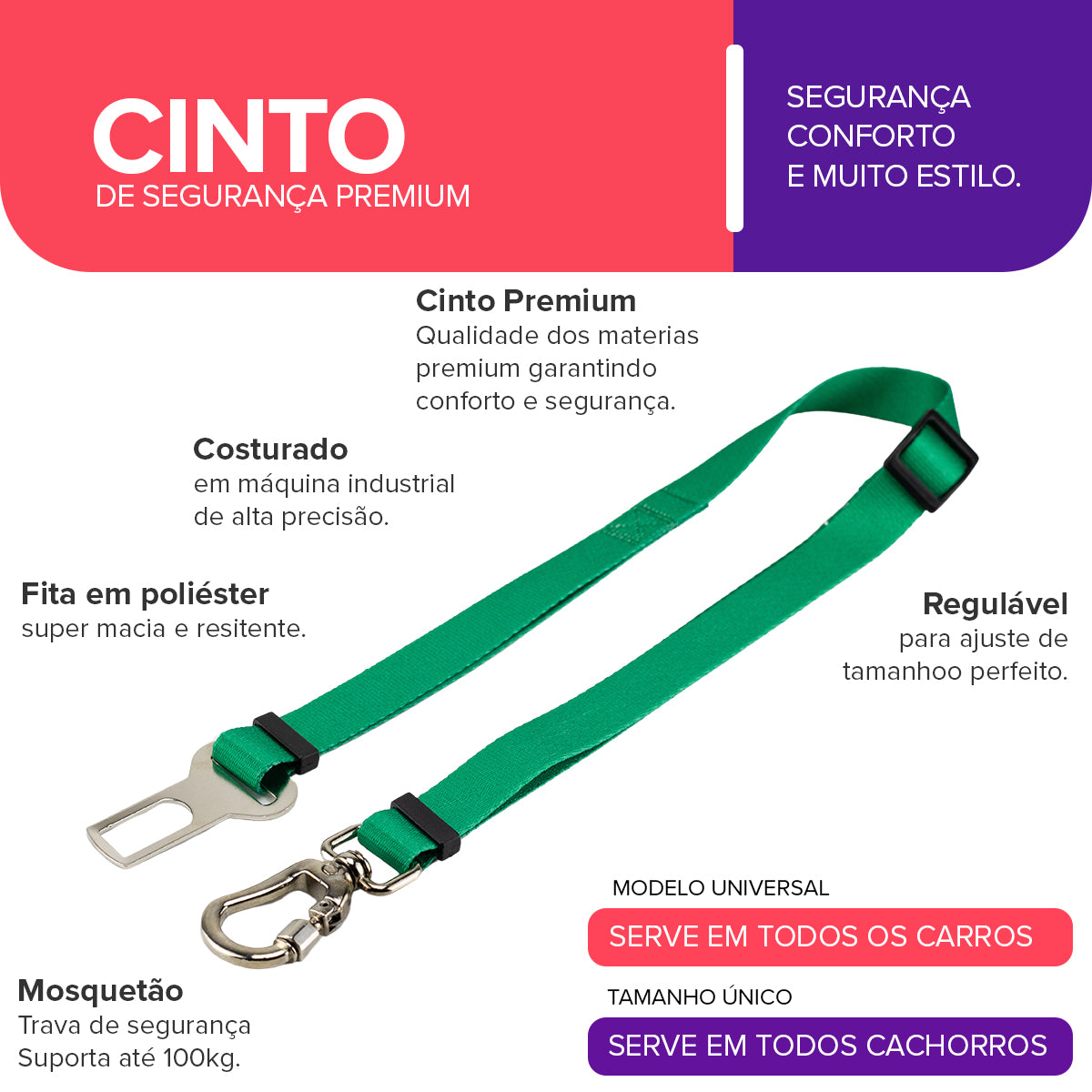 Cinto de Segurança Pet Verde Basic Pet