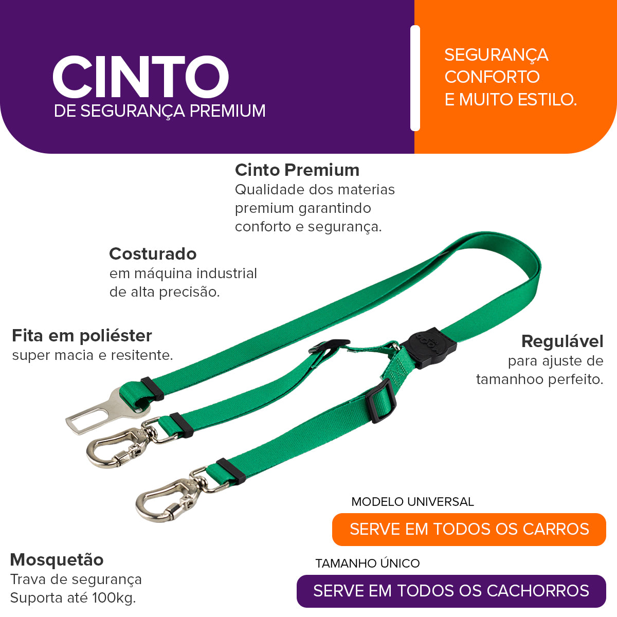 Cinto de Segurança Duplo Green Mood Pet