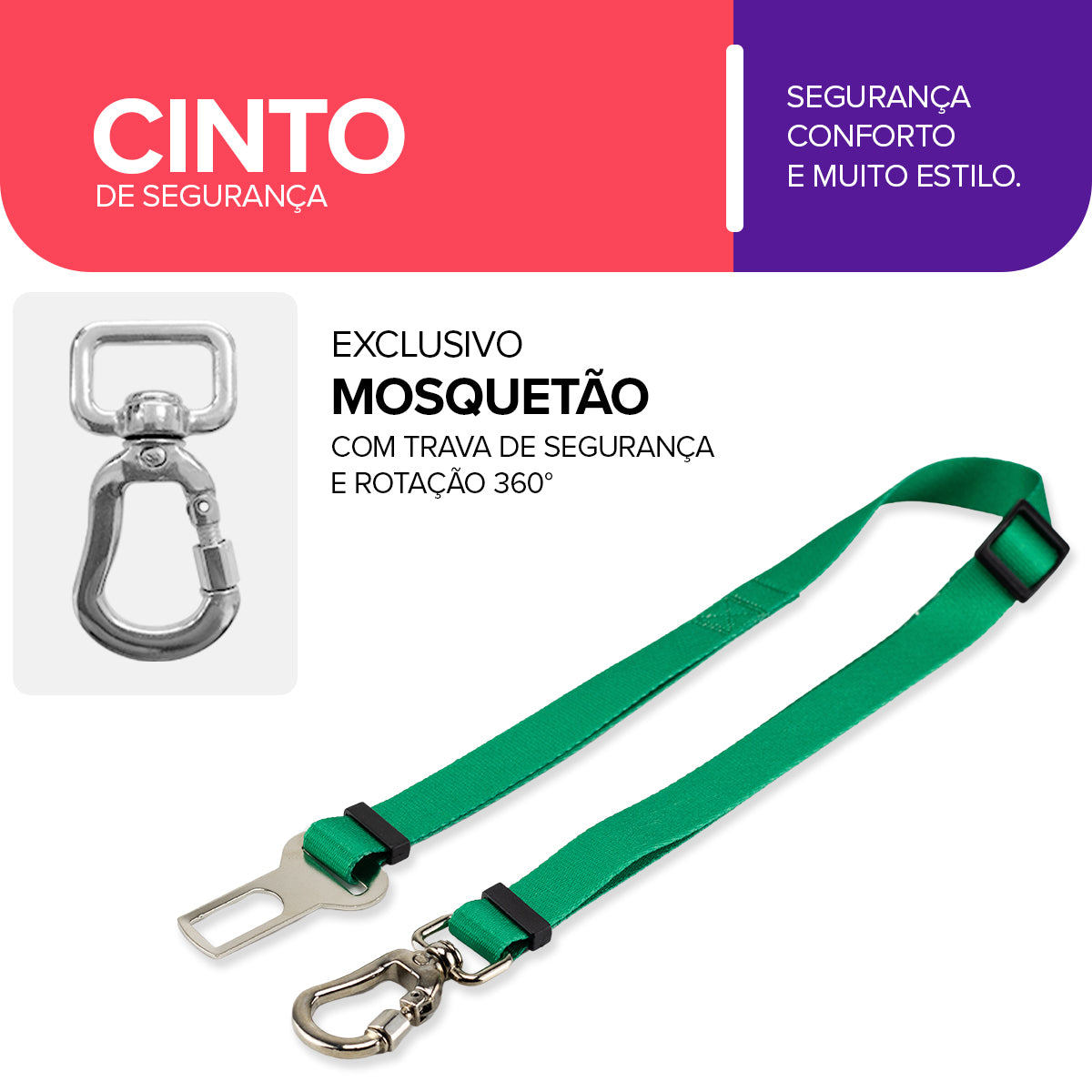 Cinto de Segurança Pet Verde Basic Pet