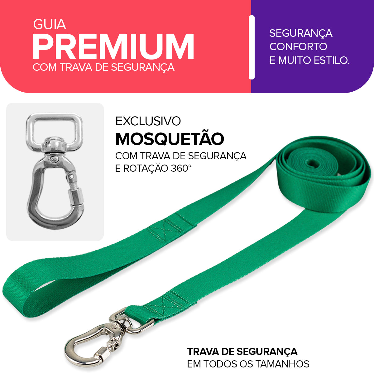 Guia Longa 2 Metros para Cachorros Verde Basic Pet